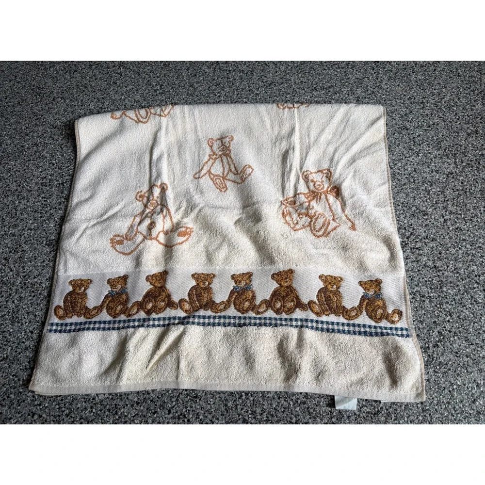 RARE Vintage Jubilee Bed Bath Home Teddy Bear Cotton Bath Towel Set Cream Rust